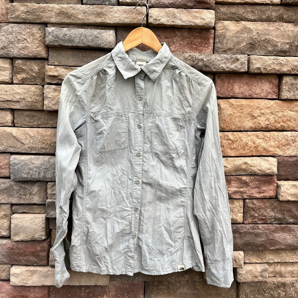North Face Grey/Khaki Button Down Womens Shirt Small